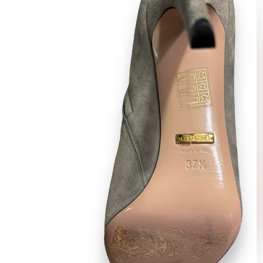 GUCCI Grey Suede Over The Calf Side Zip High Heel Boots - Picture 11 of 12